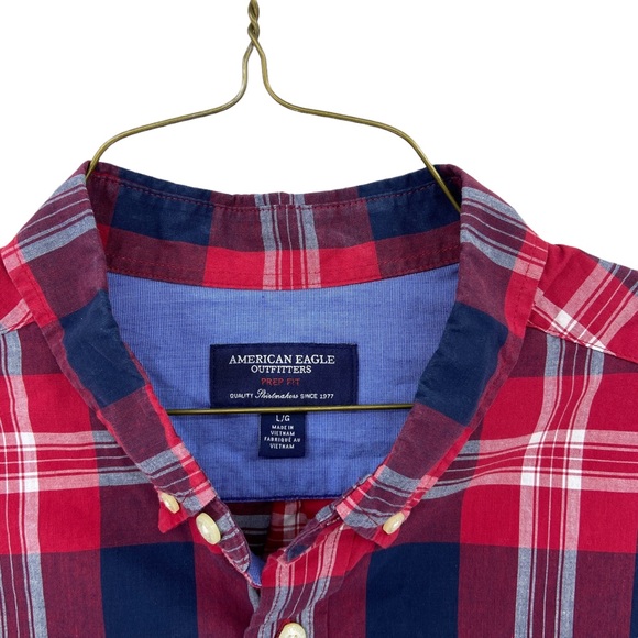 AMERICAN EAGLE Shirt Prep Fit Plaid Flannel Shirt Button Down - Picture 5 of 6